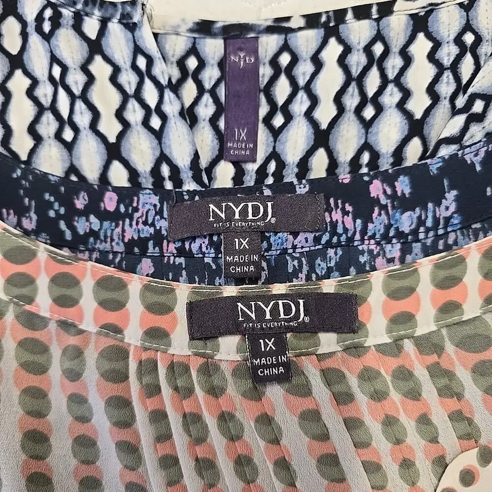 Lot 3 NYDJ Plus Size 1X Pintuck Peasant Blouse Tops Mixed Prints 3/4 Sleeve Boho - Picture 11 of 14